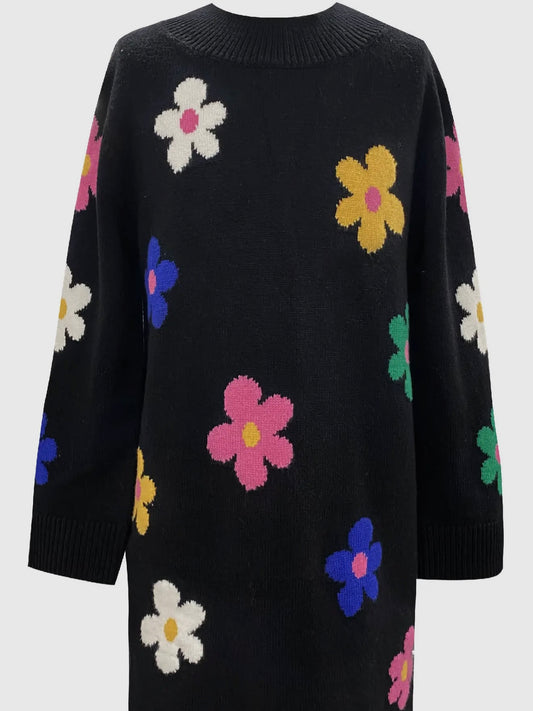 Sweater Dress with Colorful Flowers