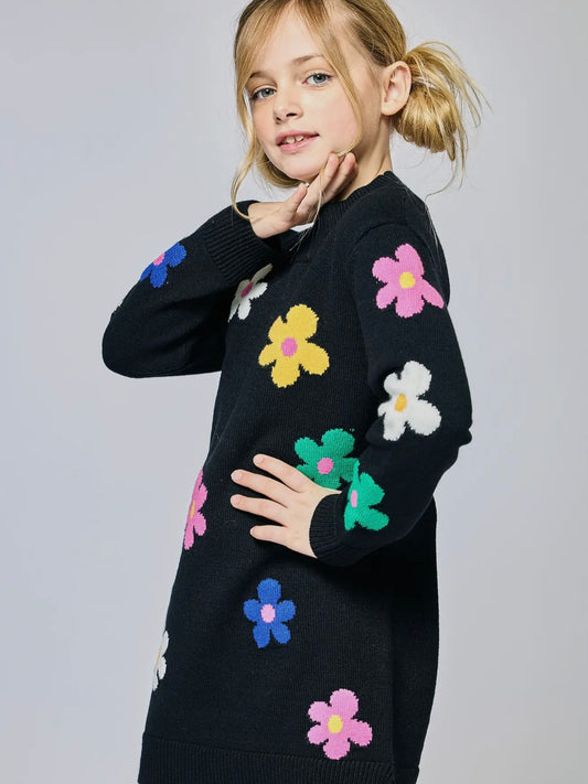 Sweater Dress with Colorful Flowers