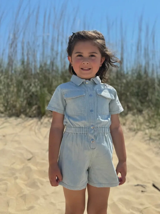 Addison Romper in Light Denim