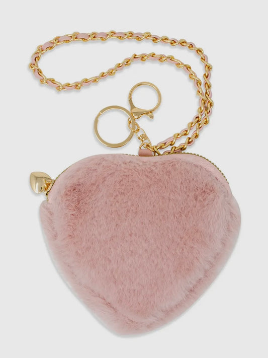 Girl's Fuzzy Heart Wristlet Coin Purse