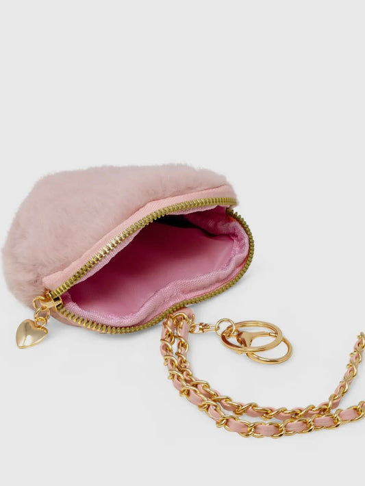 Girl's Fuzzy Heart Wristlet Coin Purse