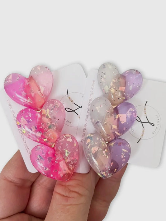 Sparkle Hearts - Alligator Bar Clips