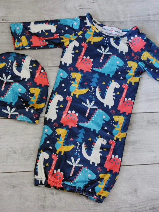 Dino Baby Gown and Hat Set