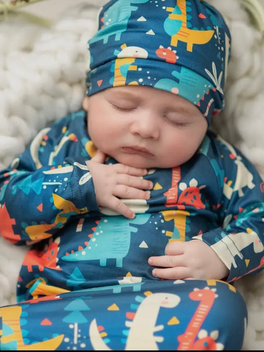 Dino Baby Gown and Hat Set