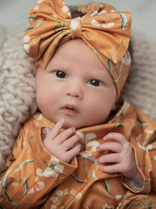 Rust Botanical Baby Gown and Bow Headband