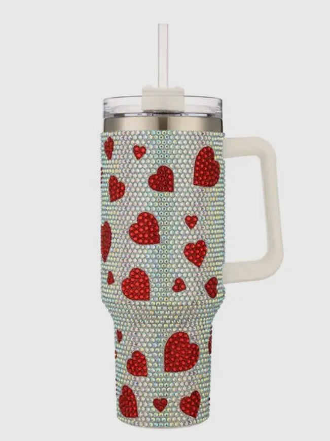 Rhinestone Hearts Theme Tumbler