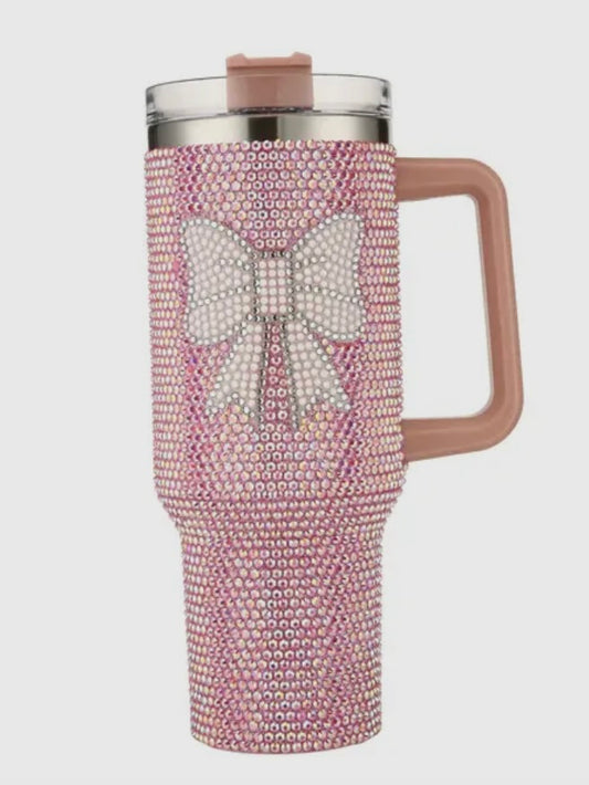Rhinestone Bow Themed Pink Tumbler