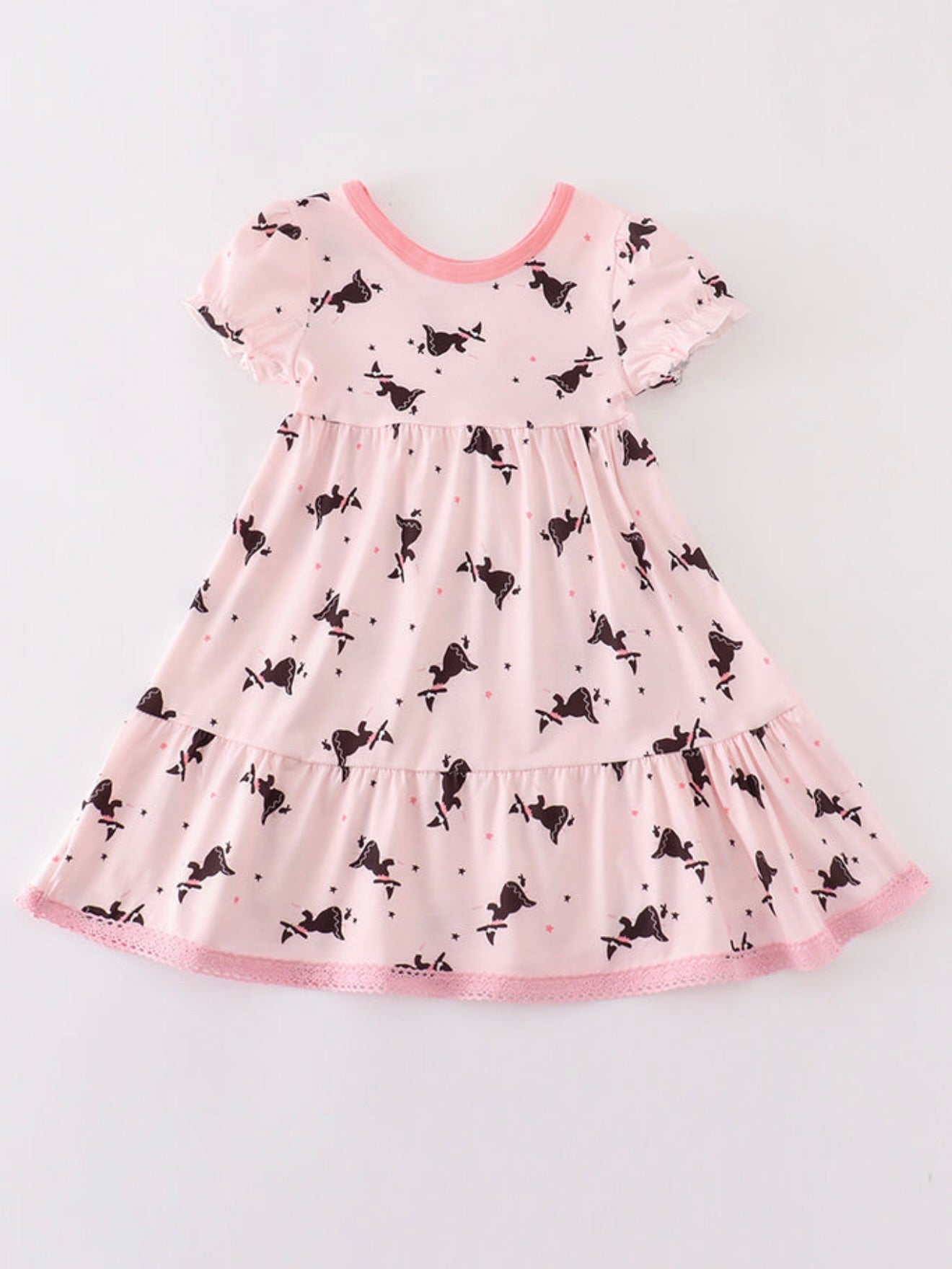 Pink Bat Print Tiered Dress