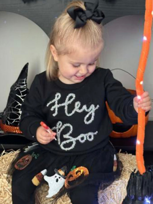 HEY BOO Halloween Tinsel Tee