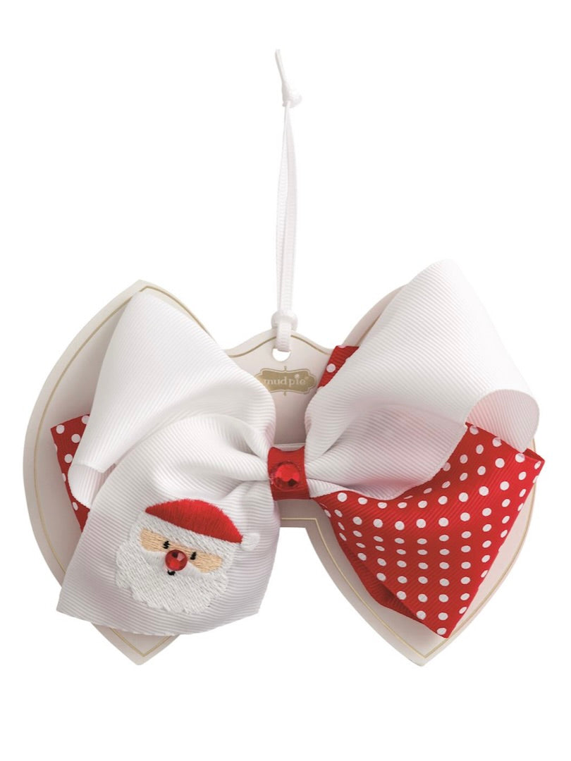 Santa Embroidered Christmas Bow