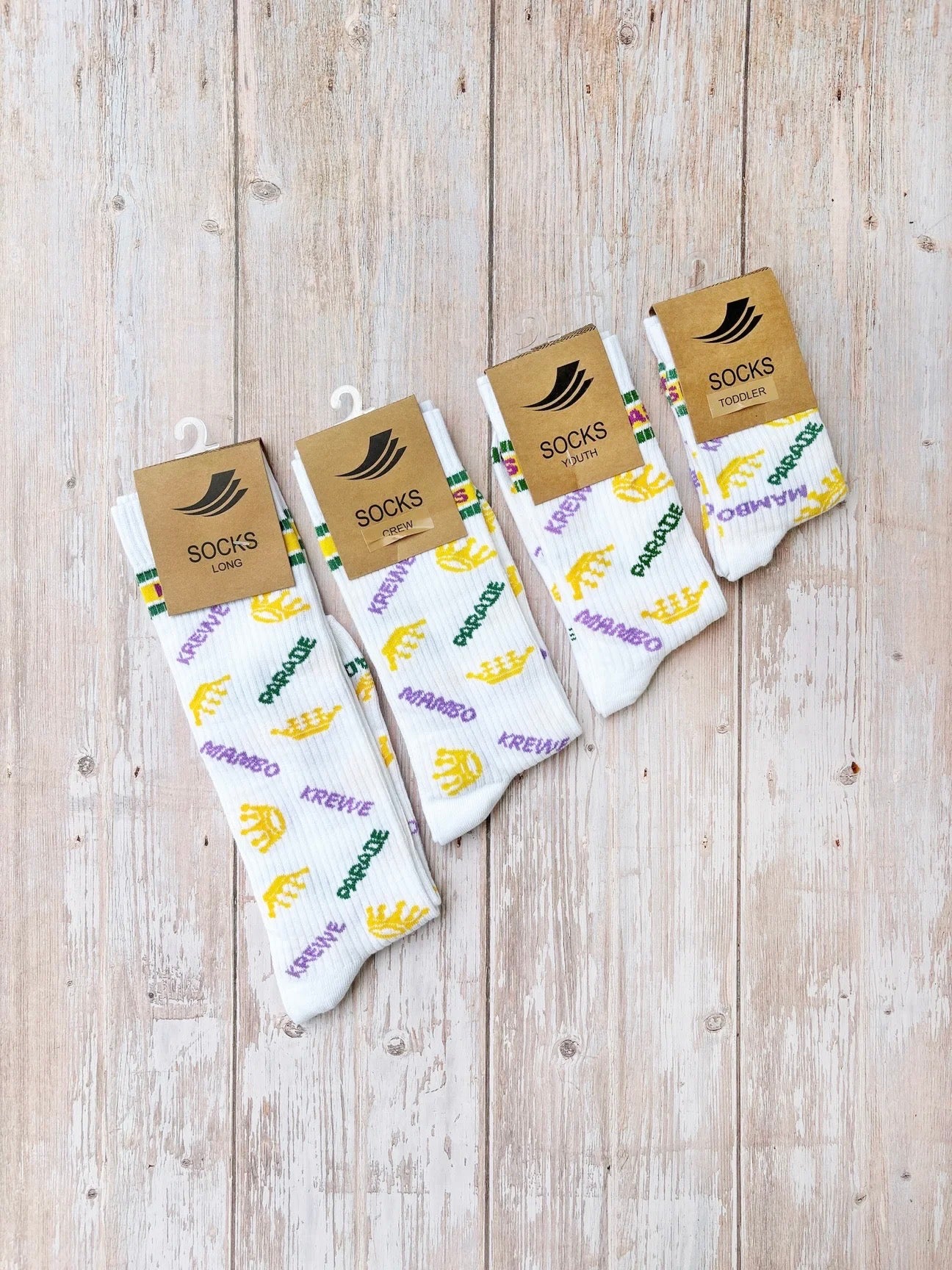 WHITE MARDI GRAS RIBBED SOCKS