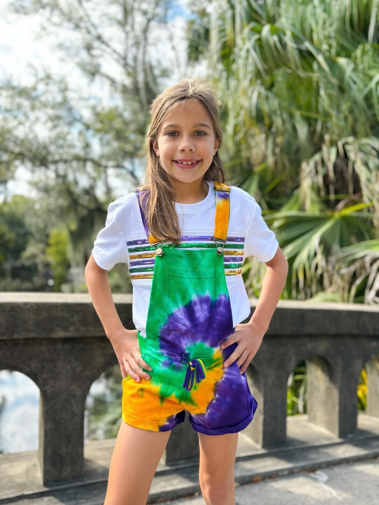YOUTH TIE DYE SWIRL SHORT OVERALLS