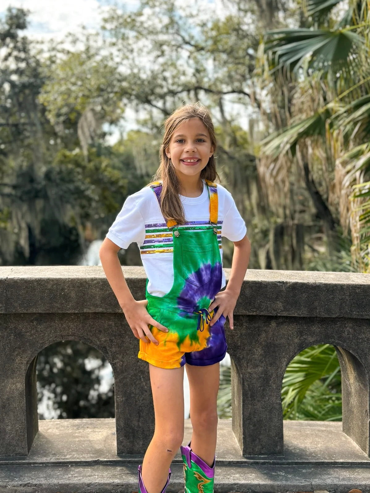 YOUTH TIE DYE SWIRL SHORT OVERALLS