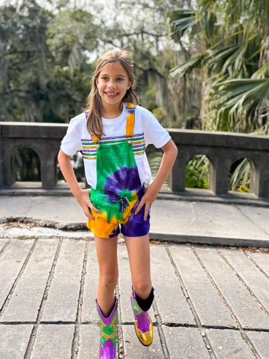 YOUTH TIE DYE SWIRL SHORT OVERALLS