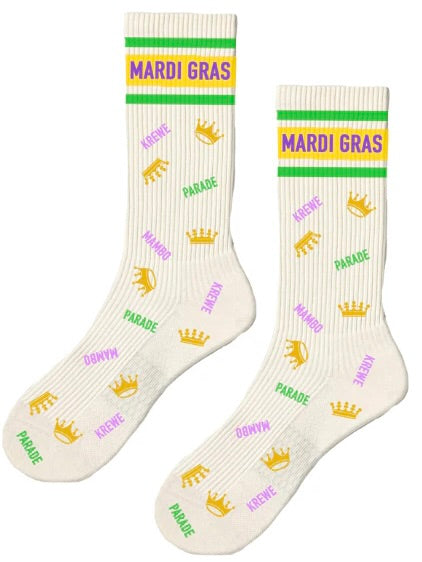 WHITE MARDI GRAS RIBBED SOCKS