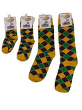Load image into Gallery viewer, YELLOW DIAMOND PRINTED SOCKS WITH PURPLE GREEN AND GOLD
