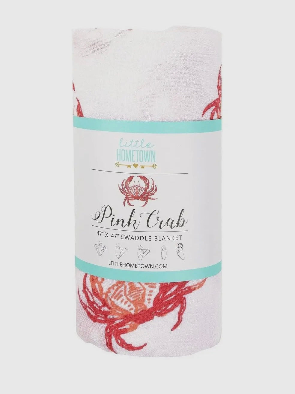 Pink Crab Baby Muslin Swaddle Receiving Blanket