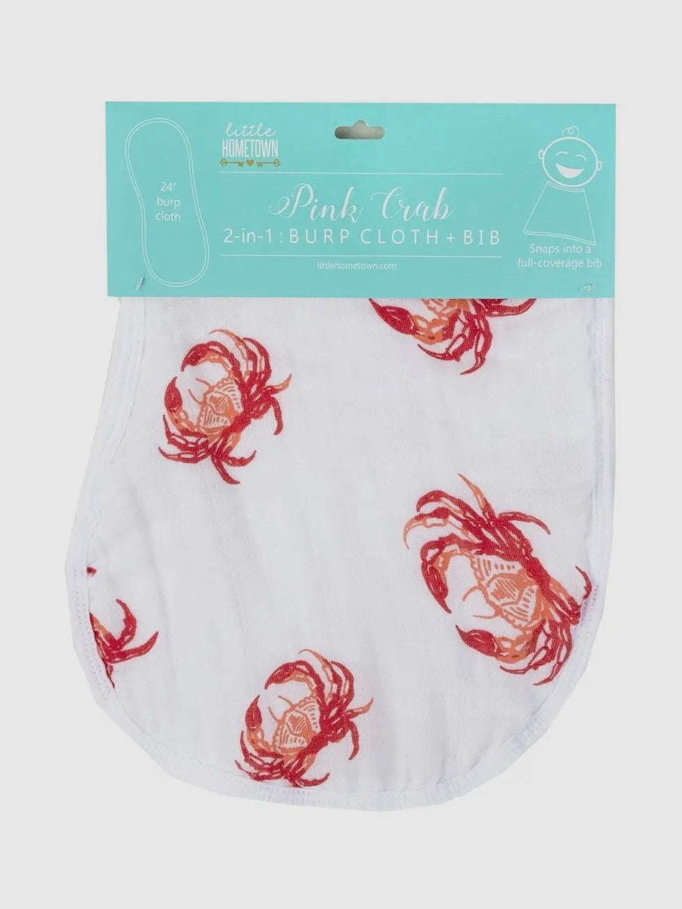 Baby Burp Cloth & Bib Combo: Pink Crab
