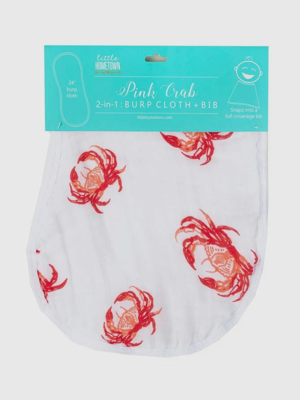 Baby Burp Cloth & Bib Combo: Pink Crab