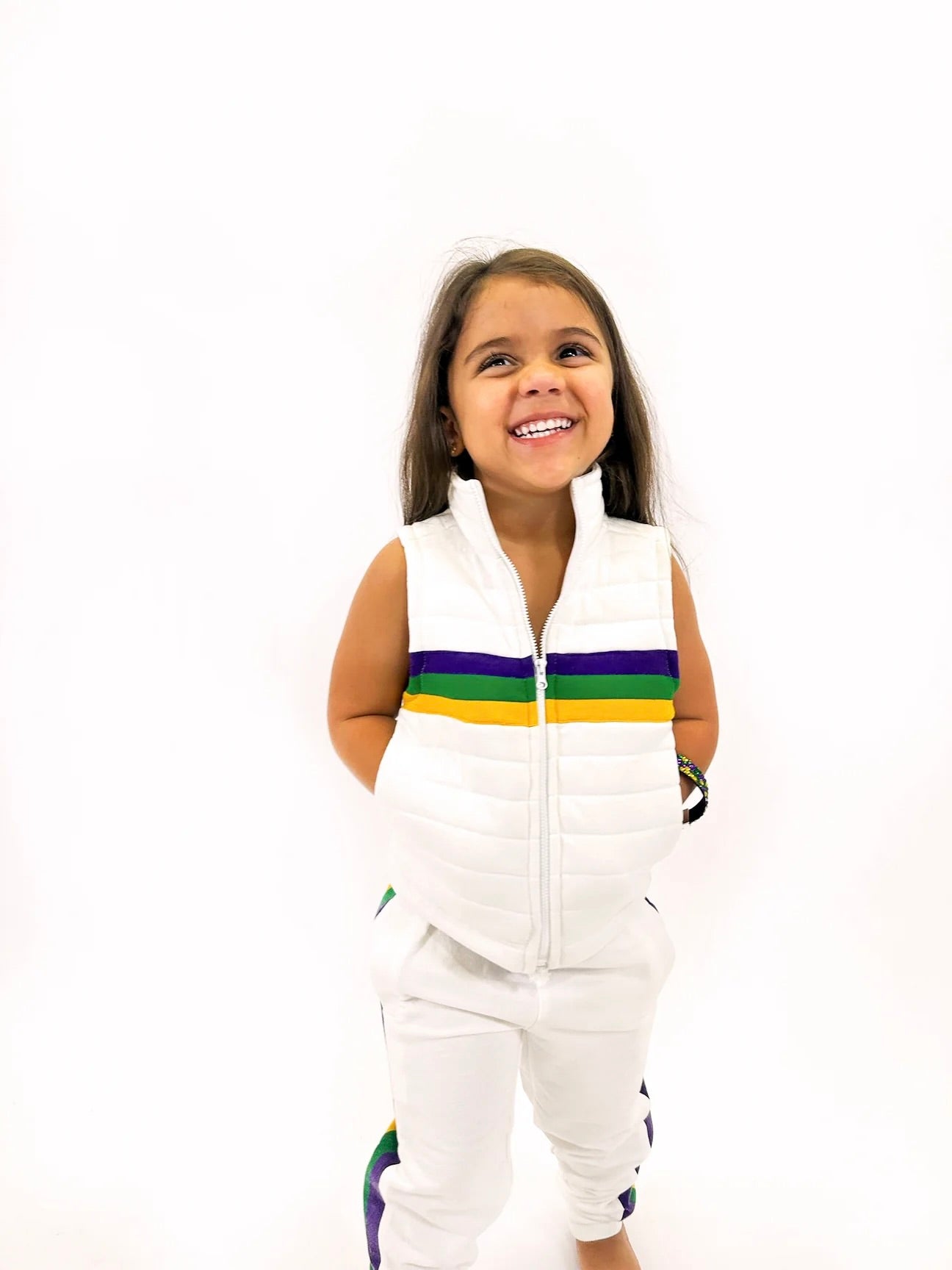YOUTH WHITE CHEST STRIPE QUILTED VEST