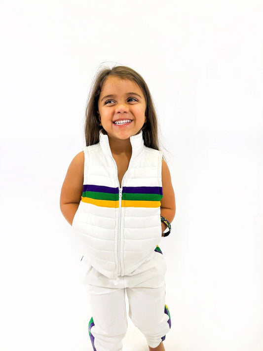 TODDLER WHITE CHEST STRIPE QUILTED VEST