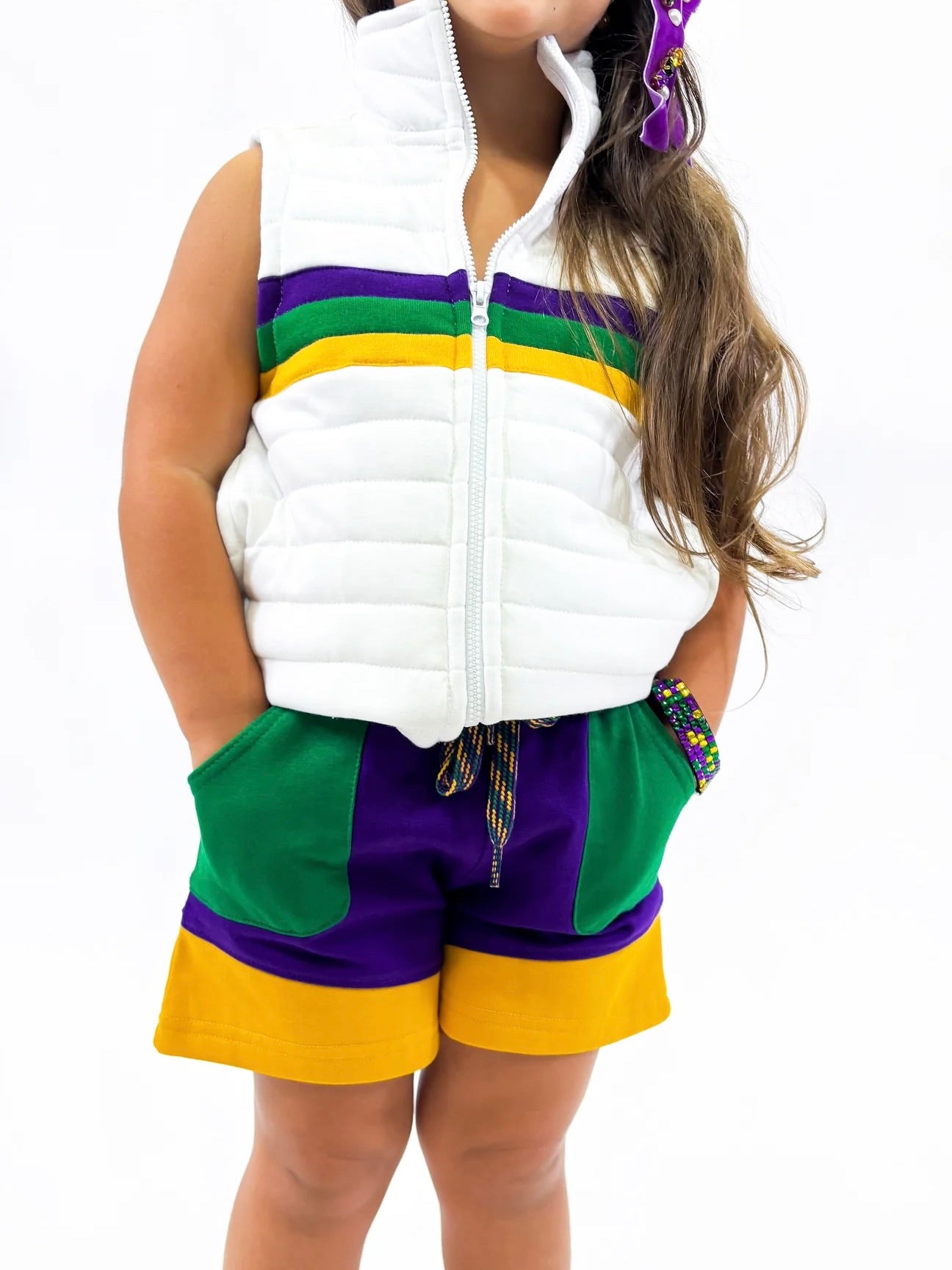 YOUTH WHITE CHEST STRIPE QUILTED VEST