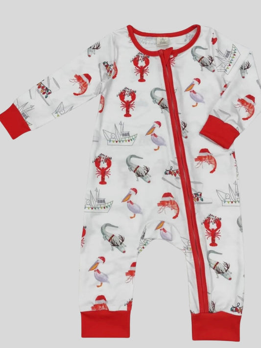 Baby Shrimp Print Christmas Zip Sleeper