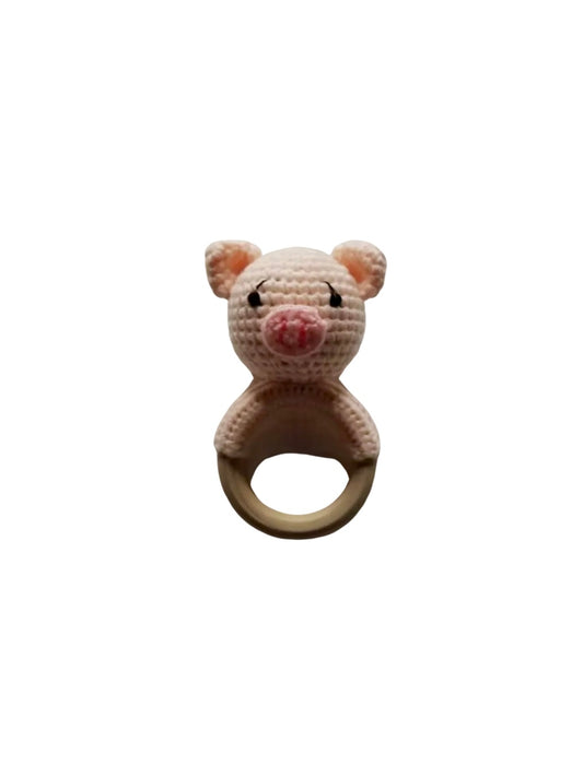 Pink Pig Crochet Knitted Rattle